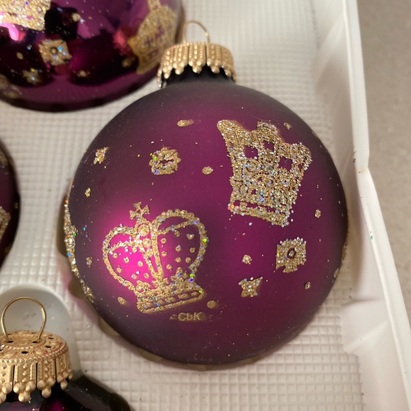 Purple Christmas Ornaments Glass Krebs Gold Crowns Black Cherry Sugar Plum Fairy - Picture 4 of 16
